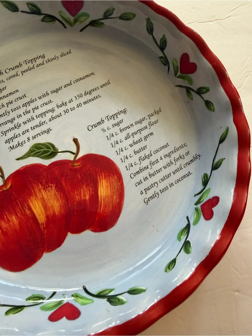 Ceramic Apple Pie Dish Plate with Recipe